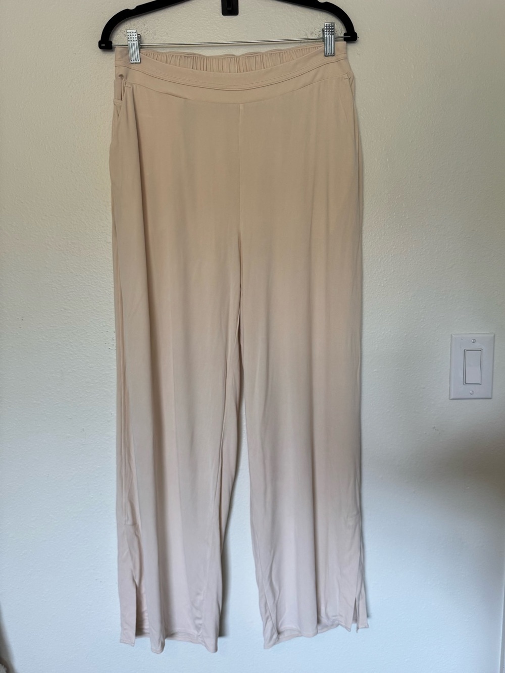 Aday Soft Drape Pants Size Large Cream Beige Loose Capsule Ankle Slit EUC